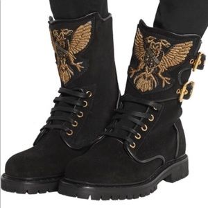 Balmain eagle ranger embroidered suede boots. NWT